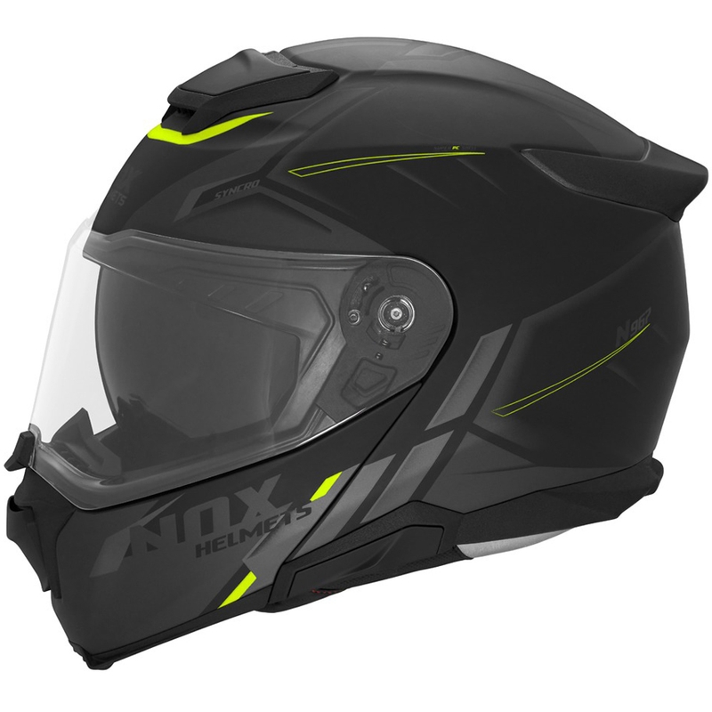 Cască de motocicletă pliabilă NOX N967 Synchro negru mat-galben fluo