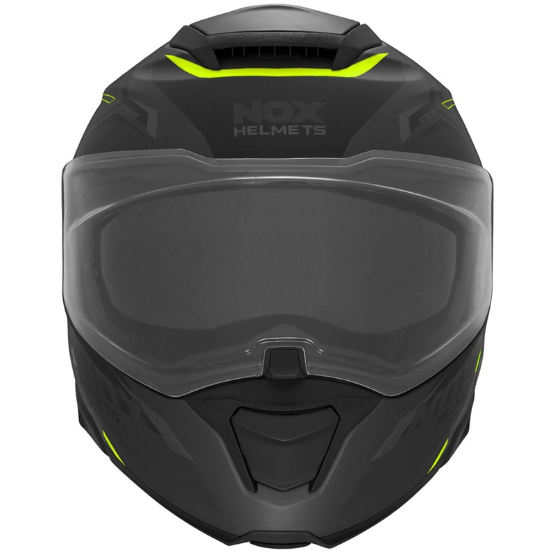 Cască de motocicletă pliabilă NOX N967 Synchro negru mat-galben fluo