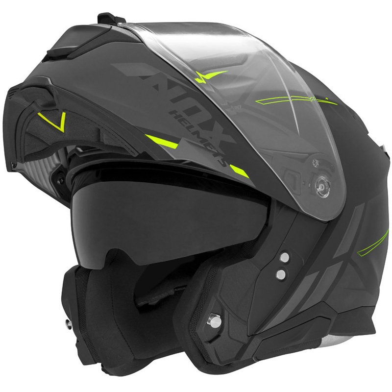 Cască de motocicletă pliabilă NOX N967 Synchro negru mat-galben fluo