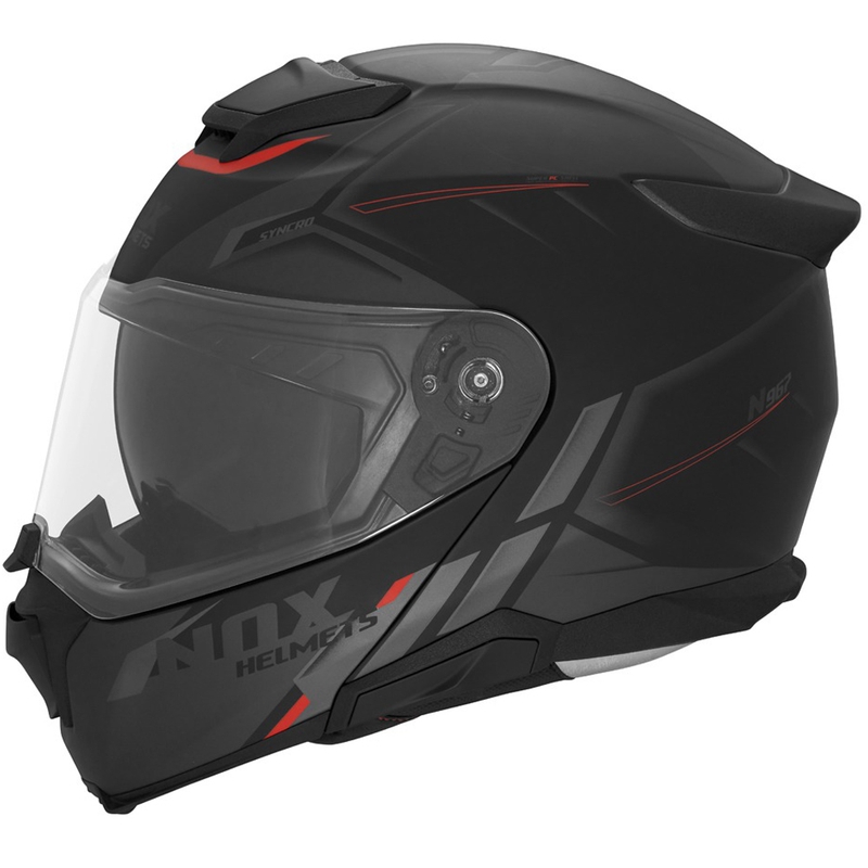Cască de motocicletă pliabilă NOX N967 Synchro negru mat-roșu