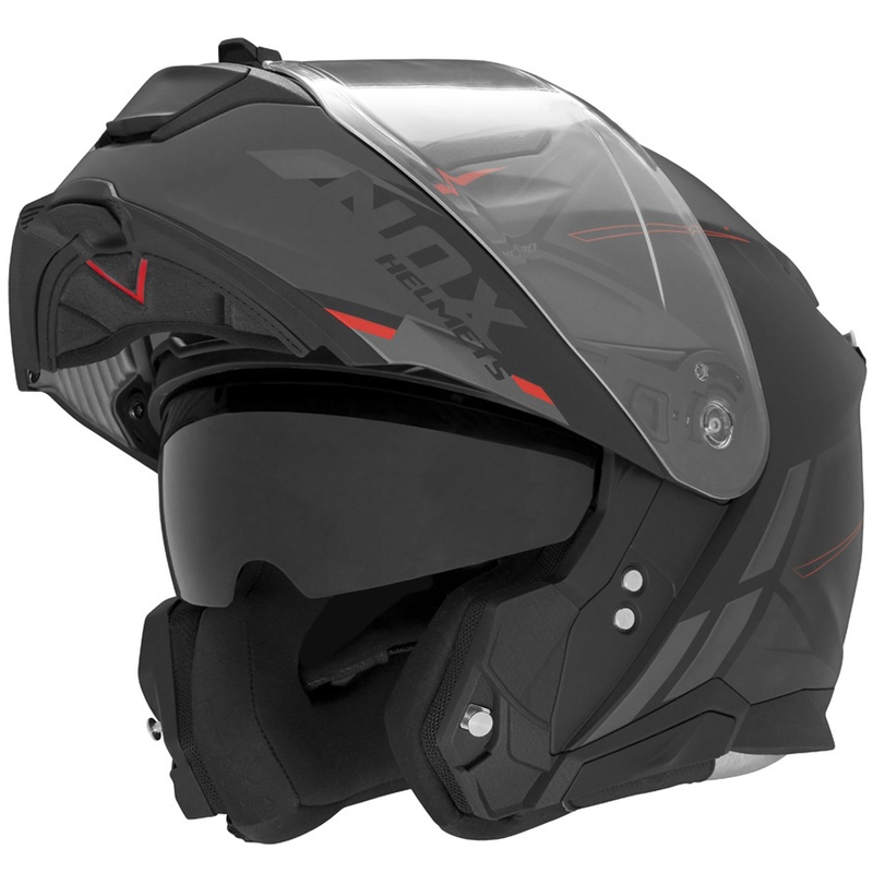 Cască de motocicletă pliabilă NOX N967 Synchro negru mat-roșu