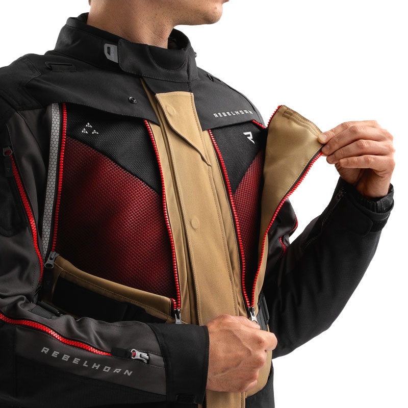 Geaca moto Rebelhorn Hardy 3.0 bej-gri-rosu
