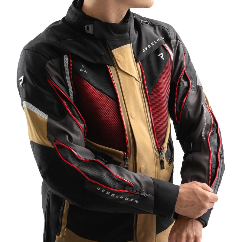 Geaca moto Rebelhorn Hardy 3.0 bej-gri-rosu