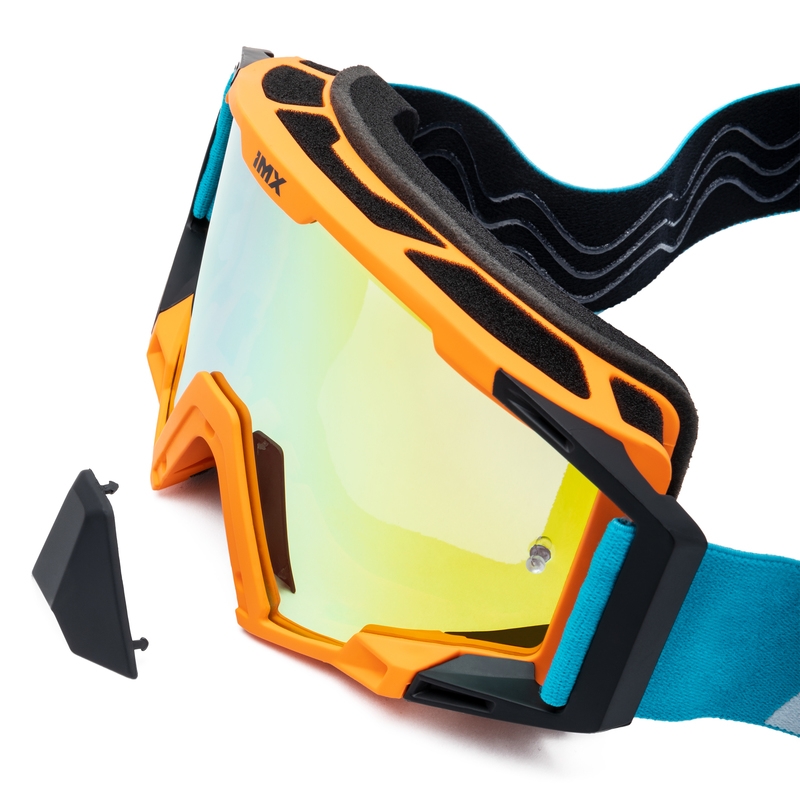 Ochelari de motocross iMX Sand portocaliu-albastru-alb cu plexiglas iridiu
