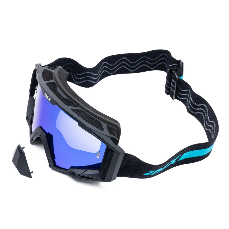 Ochelari de motocross iMX Sand negru-albastru cu plexiglas iridiu albastru