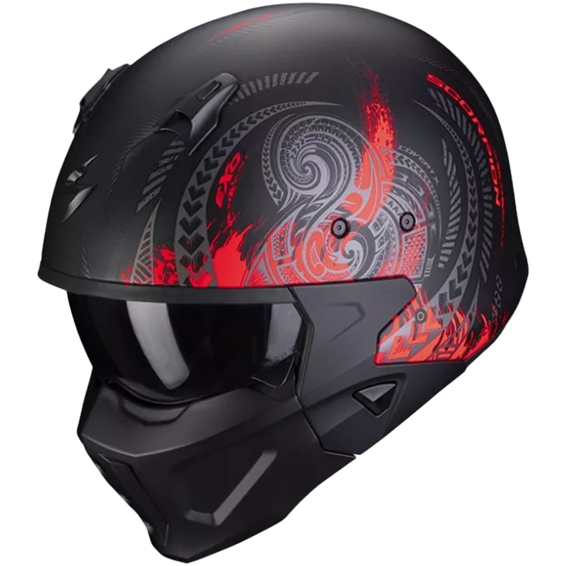 Cască de motocicletă SCORPION COVERT-X TATTOO mat negru-roșu