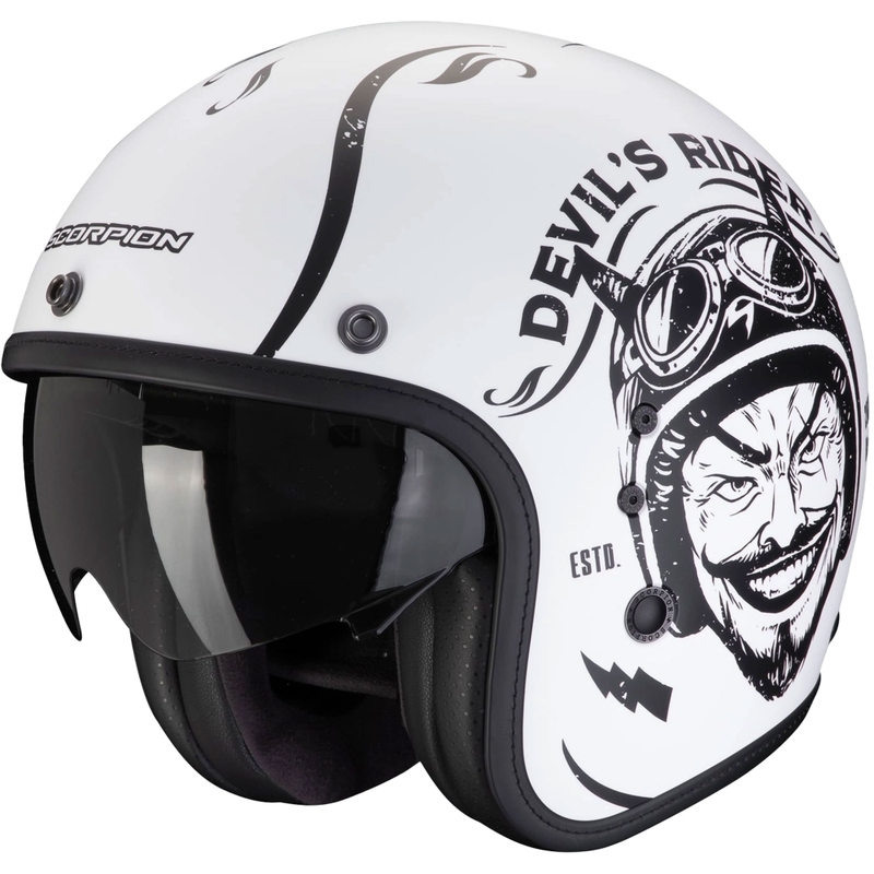 Cască de motocicletă deschisă Scorpion Belfast Evo ROMEO negru mat și alb lichidare