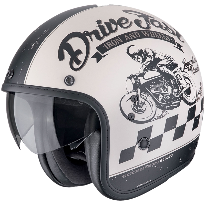 Casca moto deschisa Scorpion Belfast Evo DRIVE FAST crem-negru mat