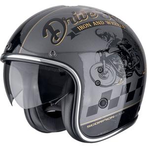 Casca moto deschisa Scorpion Belfast Evo DRIVE FAST argintiu-negru-auriu