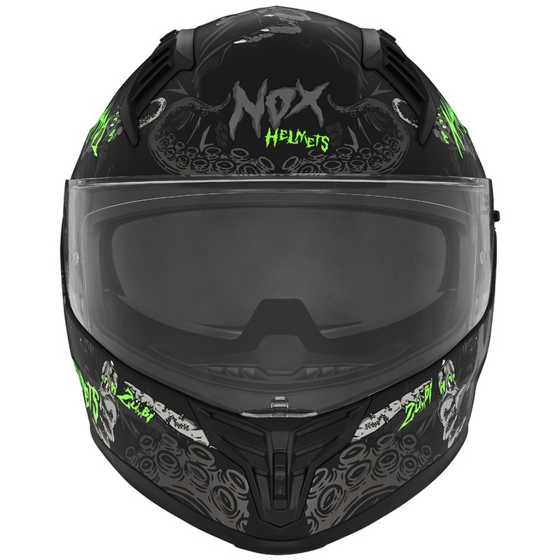 Casca moto integrala NOX N401 ZUMBI negru mat-verde fluo