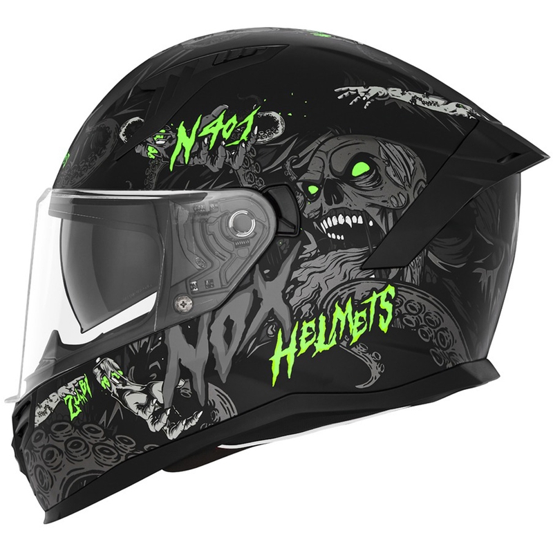 Casca moto integrala NOX N401 ZUMBI negru mat-verde fluo
