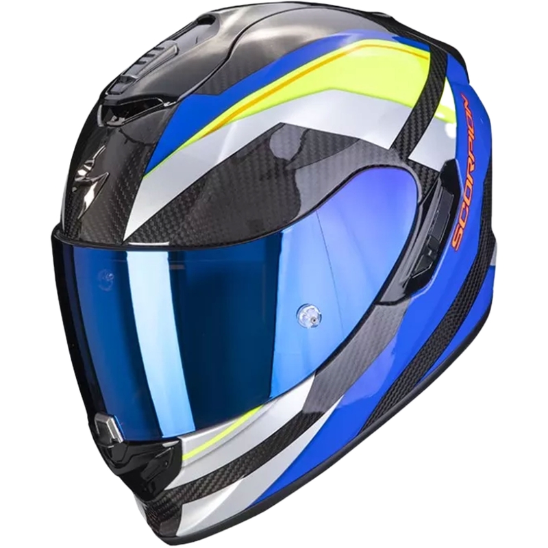 Cască integrală de motocicletă Scorpion Exo-1400 Carbon Air Legione albastru-fluo galben