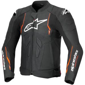 Jacheta moto din piele Alpinestars Dusk Airflow negru-rosu fluo