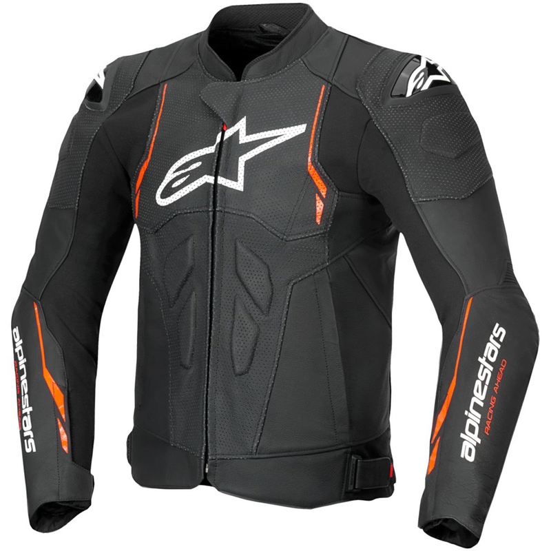 Jacheta moto din piele Alpinestars Dusk Airflow negru-rosu fluo