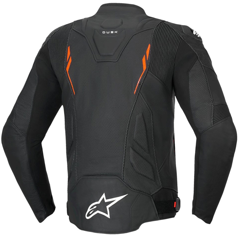 Jacheta moto din piele Alpinestars Dusk Airflow negru-rosu fluo