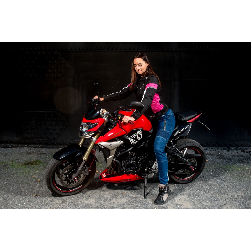 Geacă moto pentru femei Street Racer Betty negru-alb-roz lichidare
