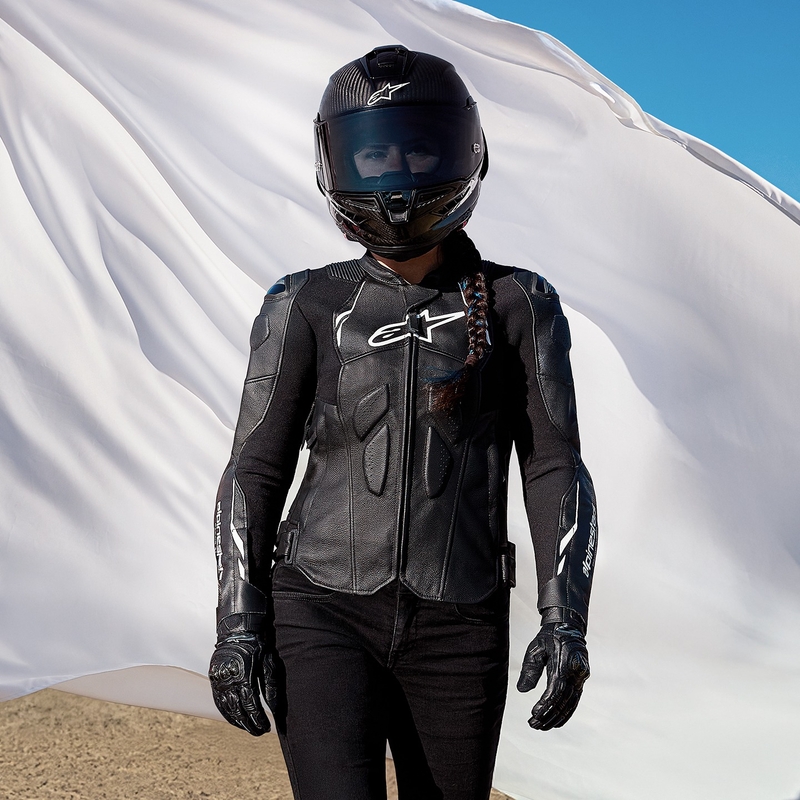 Jachetă de motocicletă din piele de damă Alpinestars Stella Dusk alb-negru