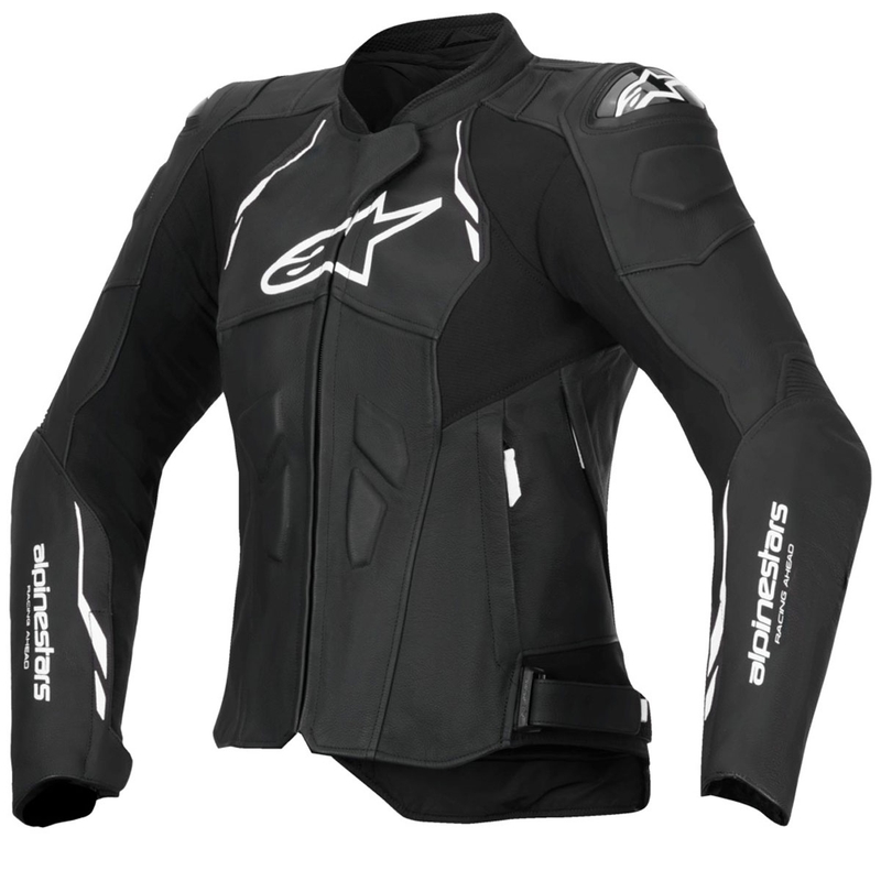 Jachetă de motocicletă din piele de damă Alpinestars Stella Dusk alb-negru