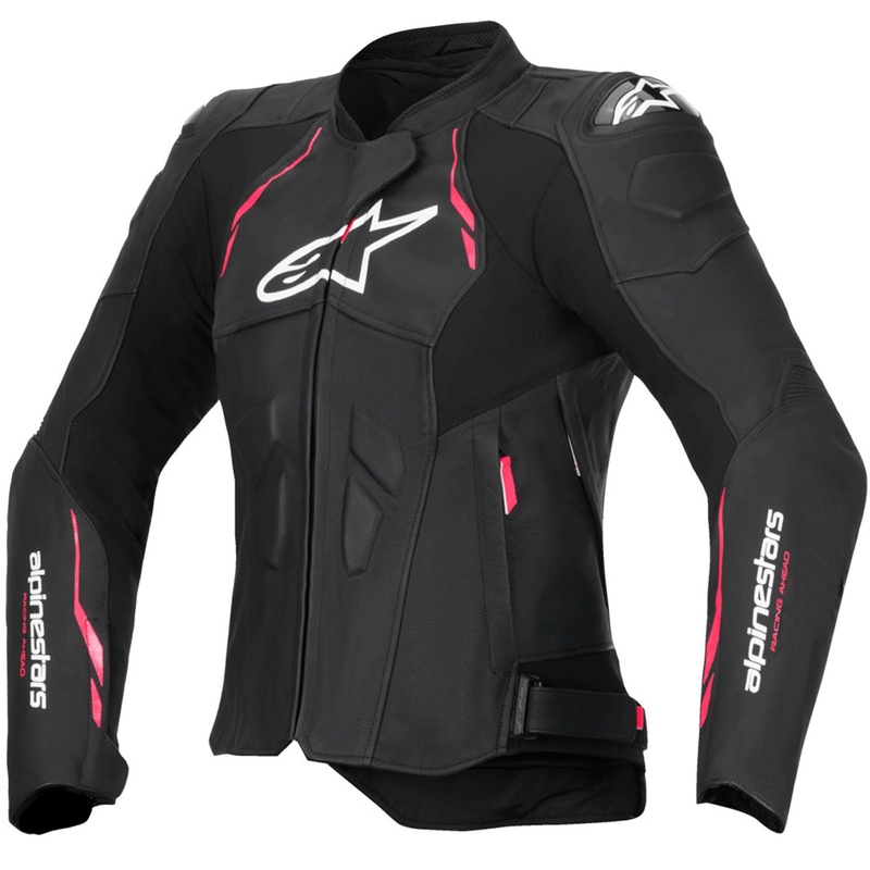 Geacă de motocicletă din piele de damă Alpinestars Stella Dusk negru-roz-alb