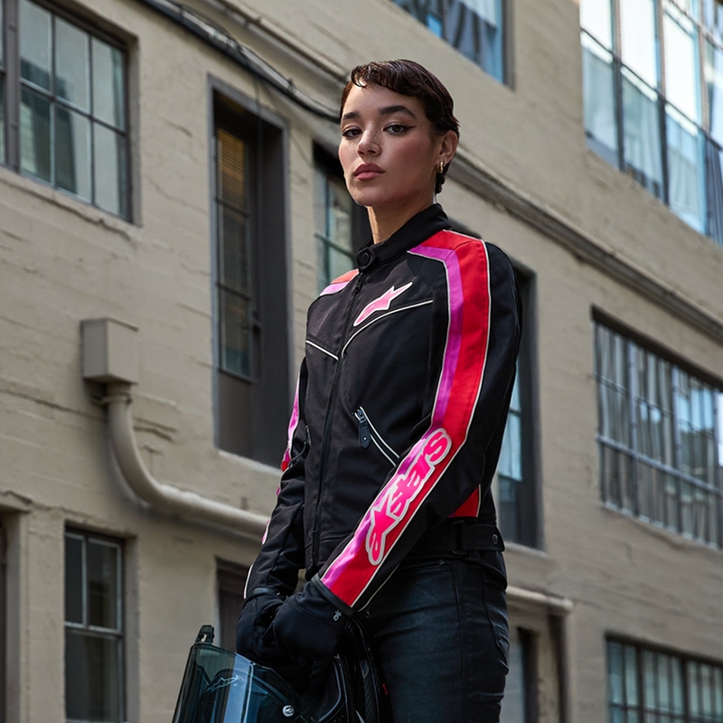 Jachetă de motocicletă pentru femei Alpinestars Stella T-Dyno rezistentă la apă negru-roșu-roz
