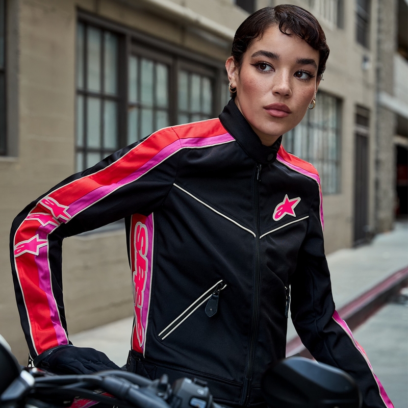Jachetă de motocicletă pentru femei Alpinestars Stella T-Dyno rezistentă la apă negru-roșu-roz
