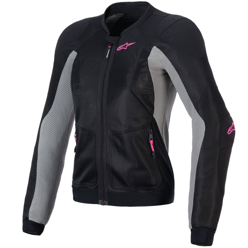 Geacă de motocicletă Alpinestars STELLA TROOP-AIR pentru femei negru-gri-roz fluo