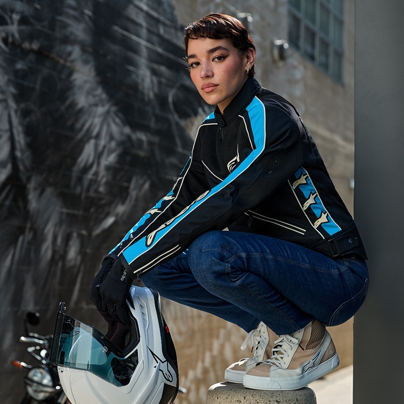 Geaca moto dama Alpinestars STELLA T-DYNO AIR negru-albastru deschis-bej