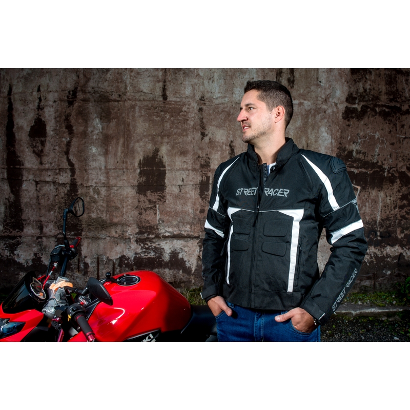 Geacă moto Street Racer Spark negru-alb