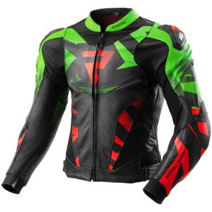 Geacă piele moto Rebelhorn Inferno negru-verde-roșu