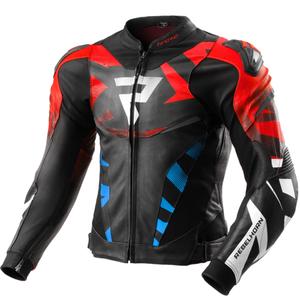 Geacă piele moto Rebelhorn Inferno negru-albastru-alb-roșu