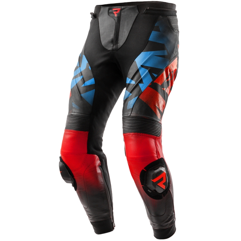 Pantaloni moto din piele Rebelhorn Inferno negru-albastru-alb-rosu