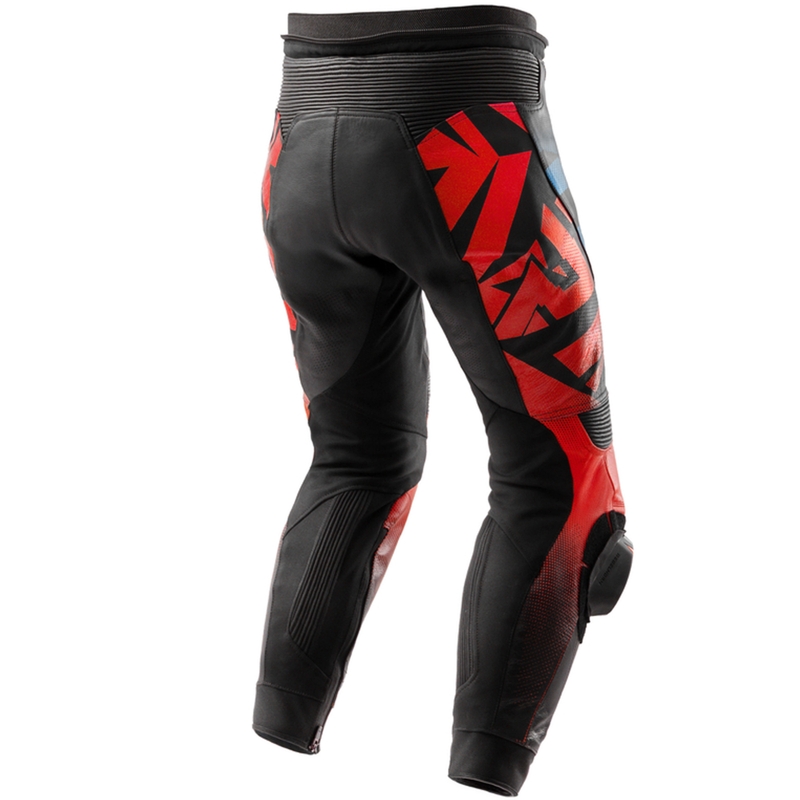 Pantaloni moto din piele Rebelhorn Inferno negru-albastru-alb-rosu