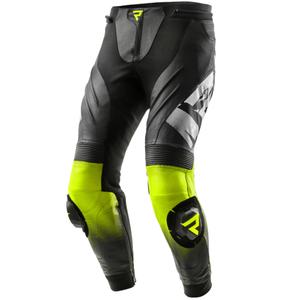 Pantaloni moto din piele Rebelhorn Inferno negru-galben fluo