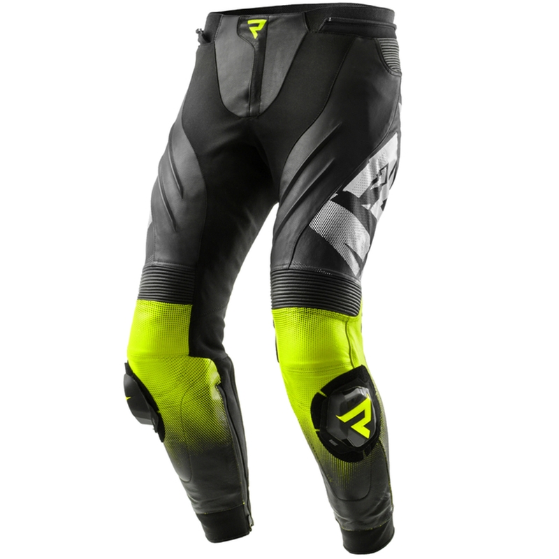 Pantaloni moto din piele Rebelhorn Inferno negru-galben fluo