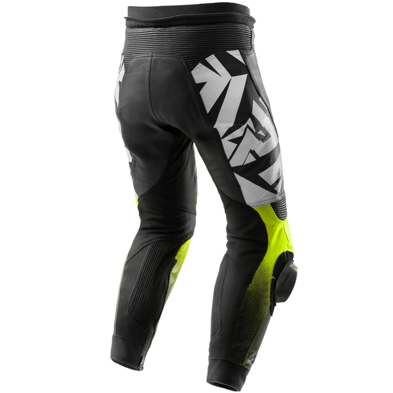 Pantaloni moto din piele Rebelhorn Inferno negru-galben fluo
