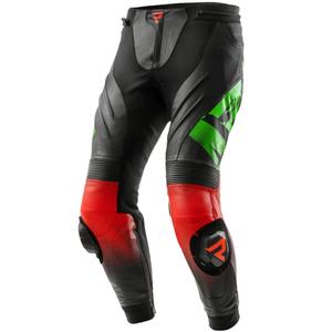 Pantaloni din piele moto Rebelhorn Inferno negru-verde-rosu