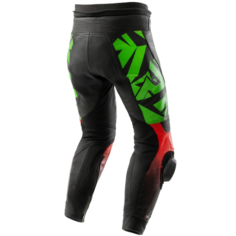 Pantaloni din piele moto Rebelhorn Inferno negru-verde-rosu