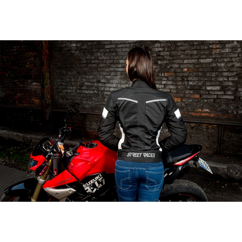 Geacă moto pentru femei Street Racer Betty negru-alb