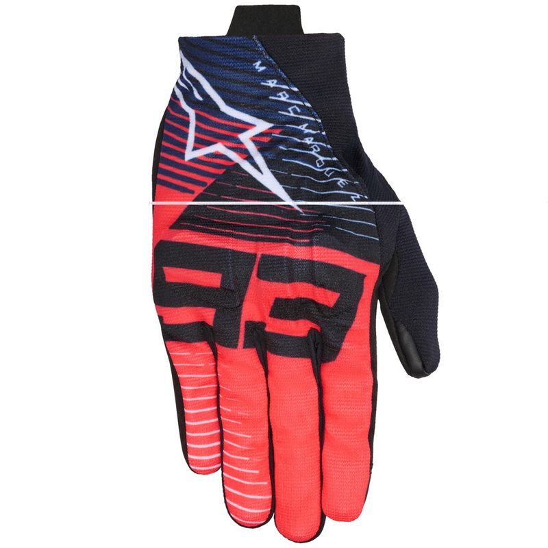 Colectia de manusi pentru motociclete Alpinestars Reef V2 MM93 Colecția Roșu Fluo-Albastru-Alb