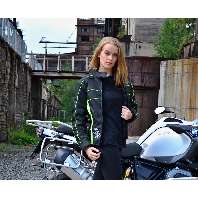 Jacheta de motociclete pentru femei RSA SW-01 negru-fluo galben lichidare