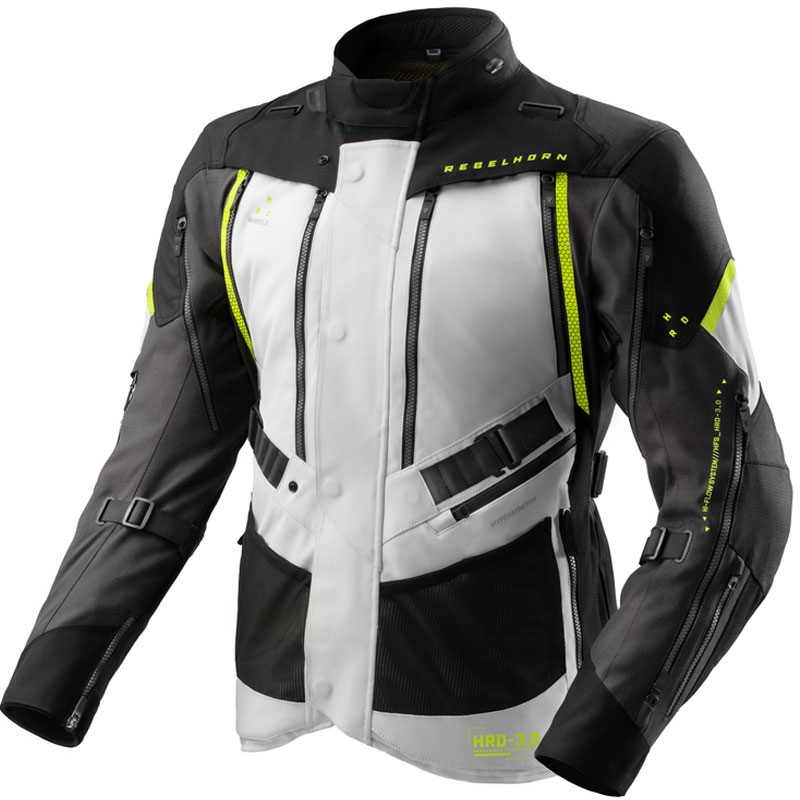 Geacă moto Rebelhorn Hardy 3.0 negru-gri-galben fluo