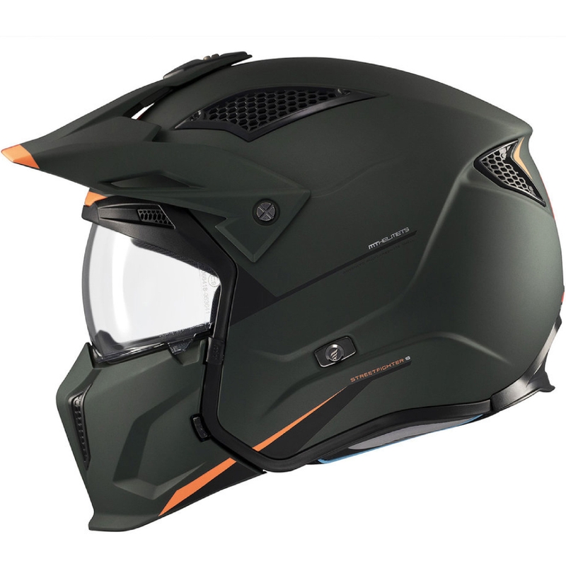 Cască deschisă cu mască MT Streetfighter SV S Solid A6 verde mat cu vizieră iridium