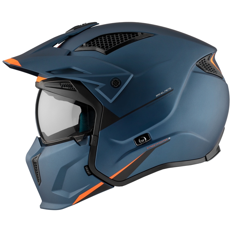 Casca deschisa cu masca MT Streetfighter SV S Solid A7 albastru mat cu vizor iridium