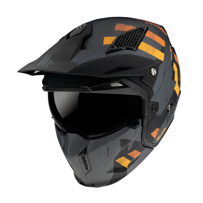 Casca deschisa cu masca MT Streetfighter Skull 2020 gri-portocaliu cu vizor iridium