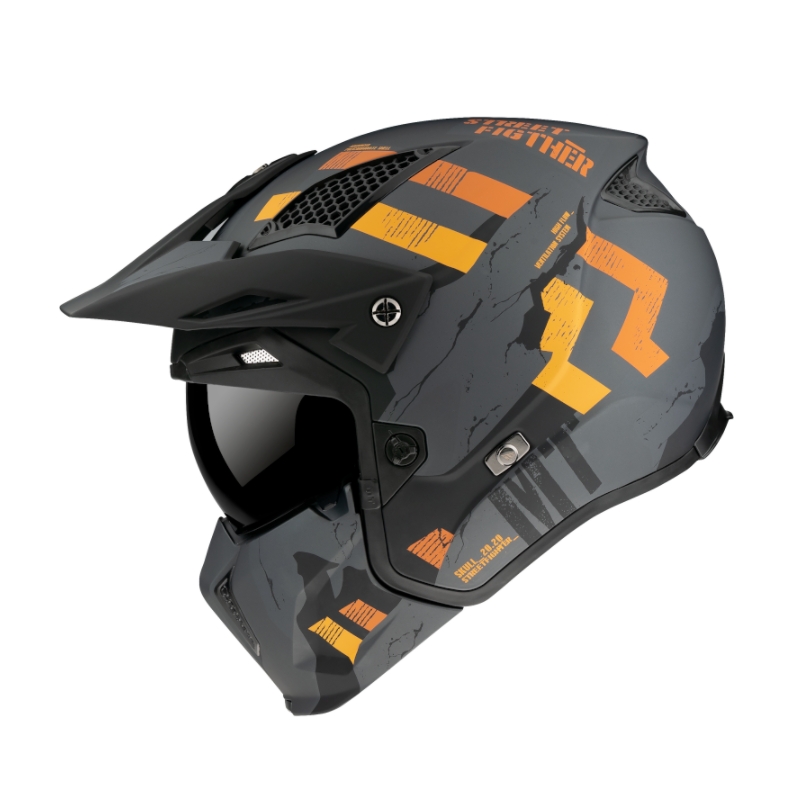 Casca deschisa cu masca MT Streetfighter Skull 2020 gri-portocaliu cu vizor iridium
