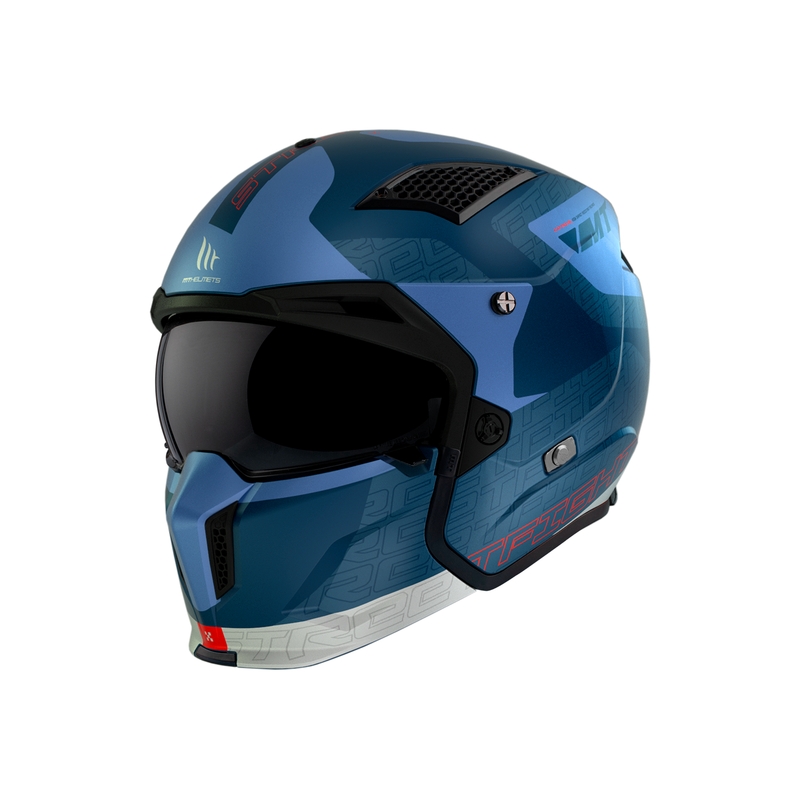 Casca deschisa cu masca MT Streetfighter SV Totem C17 alb-albastru cu vizor iridium