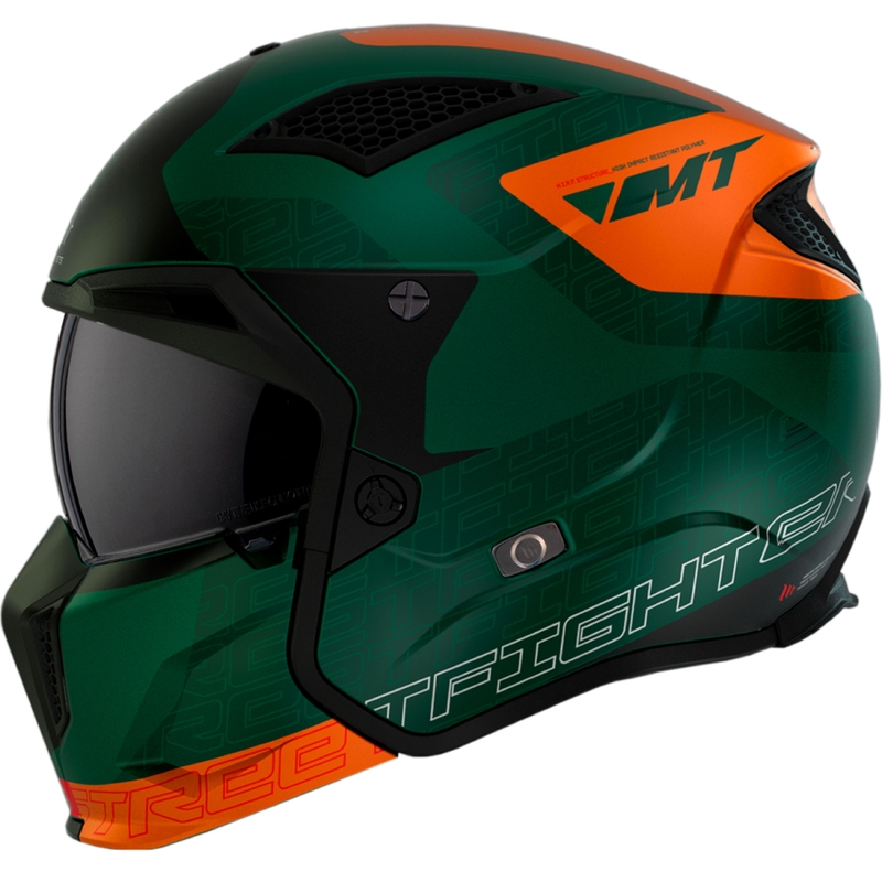 Casca deschisa cu masca MT Streetfighter SV Totem C6 negru-portocaliu-verde cu plexiglas iridiu