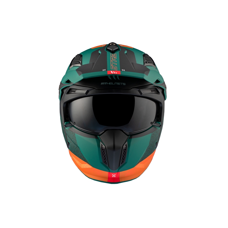 Casca deschisa cu masca MT Streetfighter SV Totem C6 negru-portocaliu-verde cu plexiglas iridiu