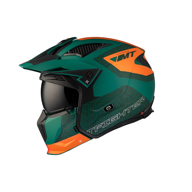 Casca deschisa cu masca MT Streetfighter SV Totem C6 negru-portocaliu-verde cu plexiglas iridiu