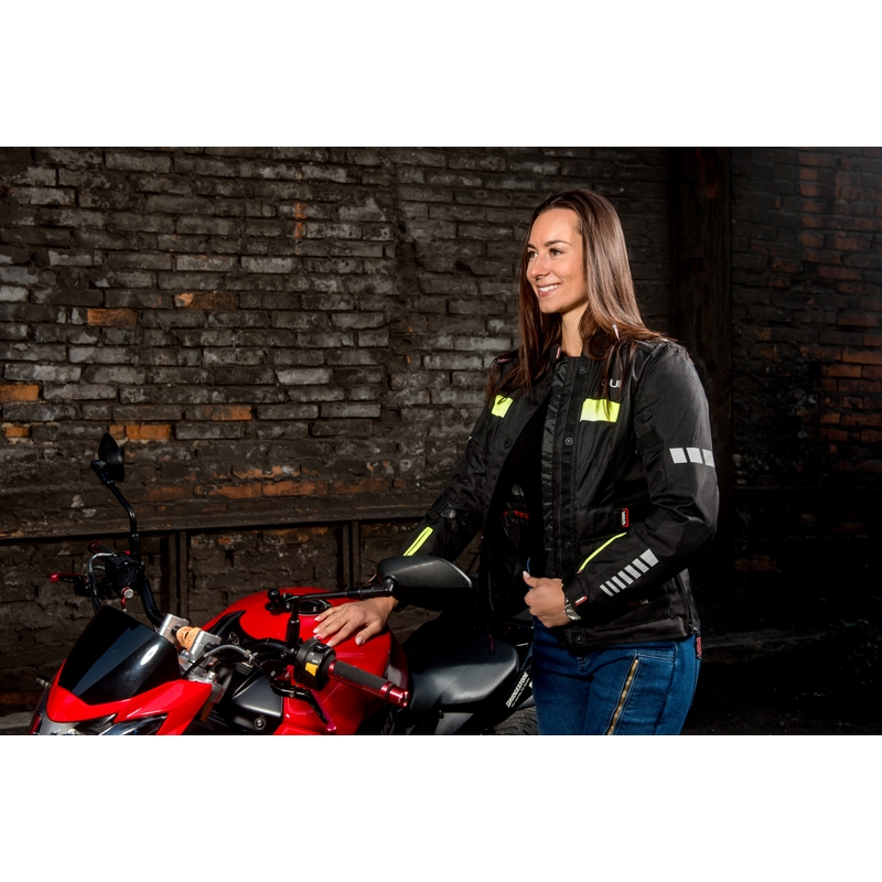 Jacheta de motociclete pentru femei RSA Gun negru-fluo galben výprodej lichidare